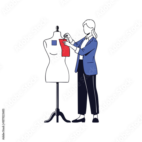 Fashion Designer Adjusting Dress on Mannequin.