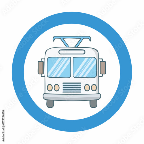 Modern trolleybus in a blue circle for urban transit solutions