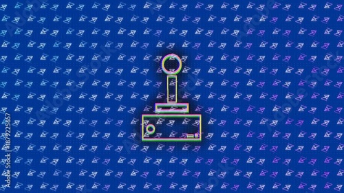 Neon emblem forming from center seed, growing, tracing colored outlines, stabilizing for reveal