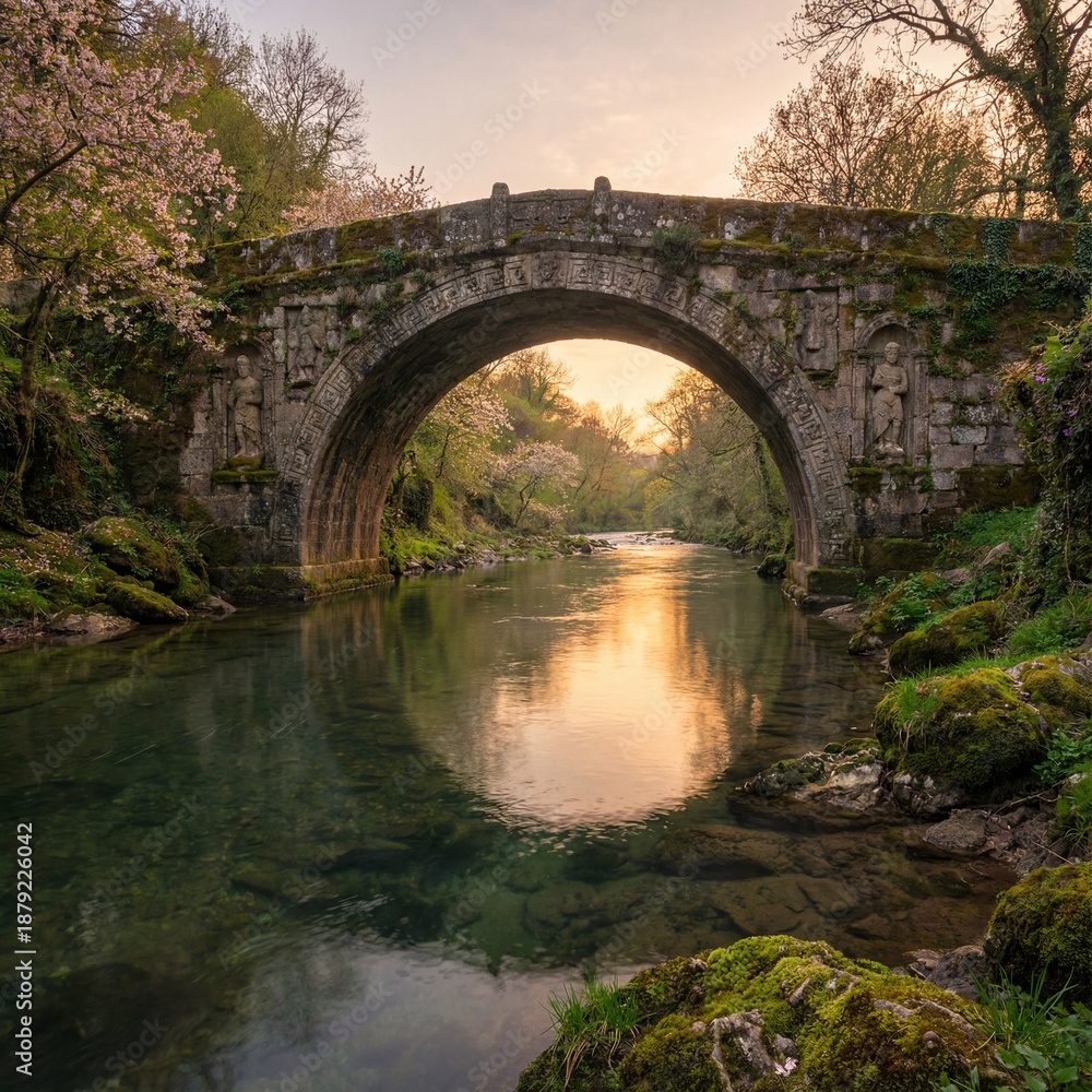 Fototapeta premium Ancient bridge over peaceful water