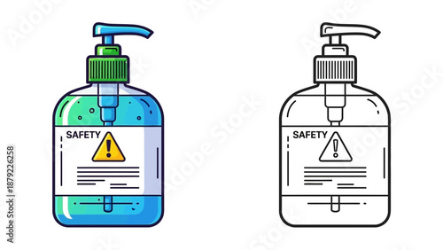 Hand sanitizer bottles with safety labels for hygiene and protection