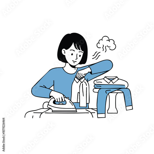 Woman Ironing Clothes On Ironing Board Illustration.