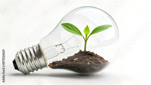 Sustainable Innovation Concept with Green Plant Inside Light Bulb