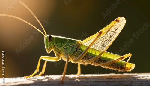 Wallpaper Mural Green grasshopper resting, illuminated, nature photography, macro, sunlight, peaceful, outdoors, wildlife, detail, insect, close-up, environment Torontodigital.ca