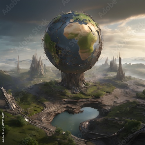 Giant Globe in Fantasy Landscape