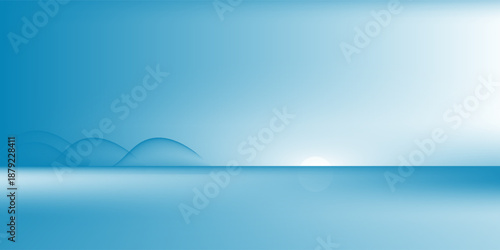 Panoramic abstract blue background for product presentation with sunlight and blurred shadows wall. Winter background.