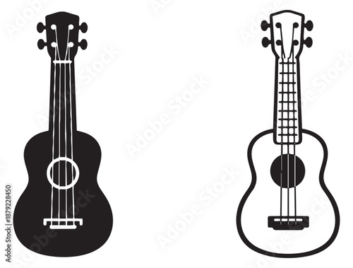 Graphic ukulele set featuring a solid and a line art style for musical instrument designs