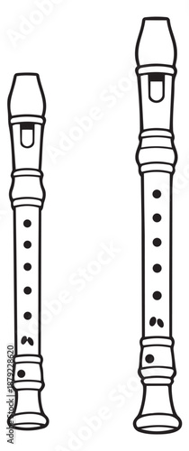 Hand drawn line art recorder set featuring two distinct woodwind instruments for music education