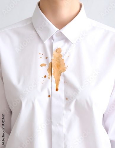Coffee stain on white shirt