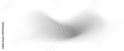 Abstract Flowing Particle Wave with Halftone Dots, 3D Curved Digital Technology Background Vector