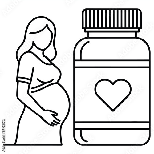Pregnant Woman and Medicine Bottle Icon belly pregnancy