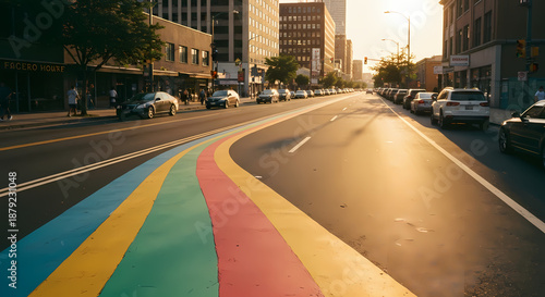 Rainbow Crosswalk on City Street.