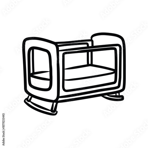 Rocking Baby Crib Bassinet Line Art Illustration