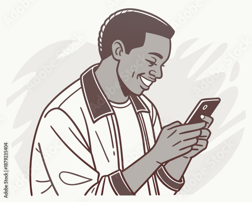 Wallpaper Mural Surreal Vector Close-Up of Ecstatic Man Texting in Abstract White Void Torontodigital.ca