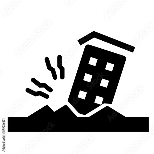 地震被害を表す家のモノクロピクトグラムアイコン
Earthquake Damaged House Monochrome Pictogram Icon
