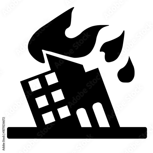 火事・火災を表す家のモノクロピクトグラムアイコン
House on Fire Monochrome Pictogram Icon