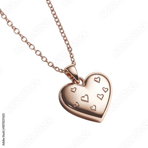 Rose gold heart necklace pendant, valentine's day jewelry, love symbol, romantic gift, elegant design, high-quality metal, isolated on transparent background