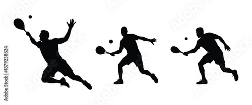 Tennis Player Silhouettes Set with Professional Athlete Action Poses and Racket Vector