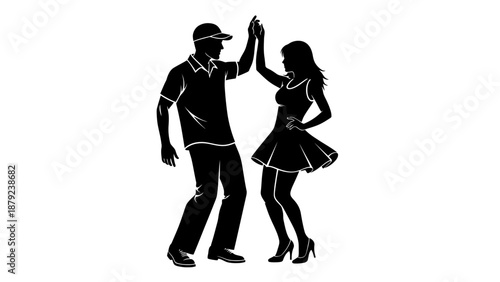 Silhouette of Couple Dancing Salsa or Ballroom