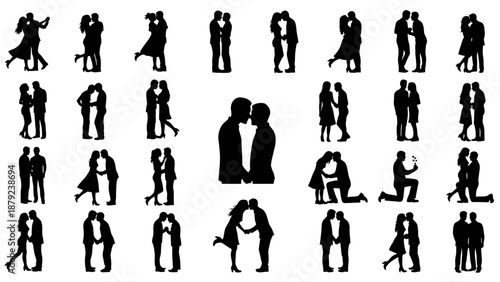 Set of Romantic Couple Silhouettes in Love Poses