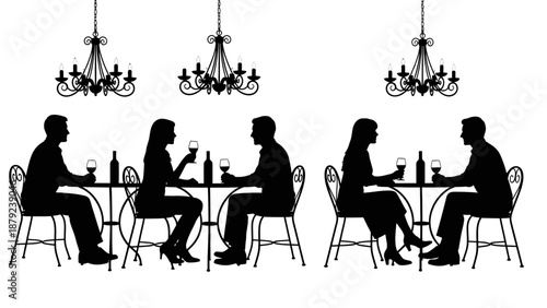 Romantic Couple Having Dinner in Restaurant Silhouette