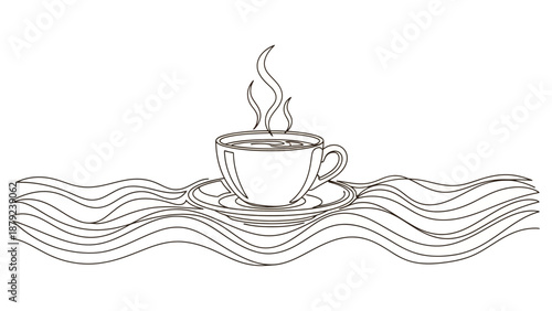 Steaming Coffee Cup Line Art Sketch Illustration