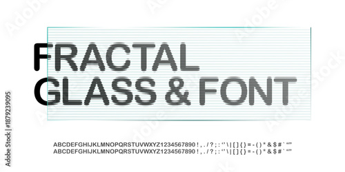 Ribbed glass overlay font, english alphabet. Ripple plastic texture effect, fractal round typography capital letter. Transparent fluted panel frame, light sleek lines, striped wavy cosmetic template