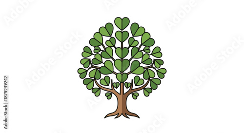Vibrant stylized tree with numerous heart-shaped green leaves signifying nature's affection and organic connection