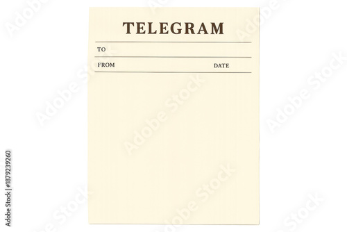 Vintage blank telegram message template on transparent background