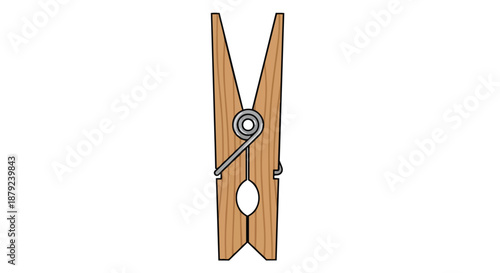 Traditional Wooden Clothespin with Metal Spring Illustration for Home Laundry and Craft Tasks