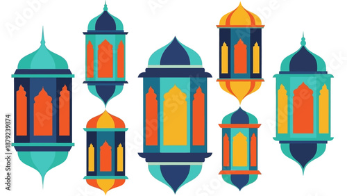 Vibrant lanterns in various sizes and colors arranged in a visually appealing display