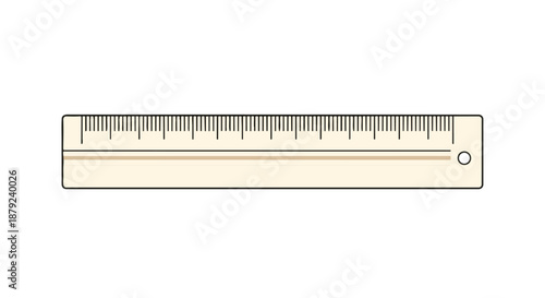 A precise cream-colored ruler vector illustration with clear black markings for accurate measurement tasks, perfect for school supplies and drafting.