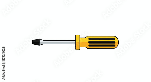 Minimalist Illustration of a Flat-Headed Screwdriver with a Yellow Handle and Black Grip Detailing