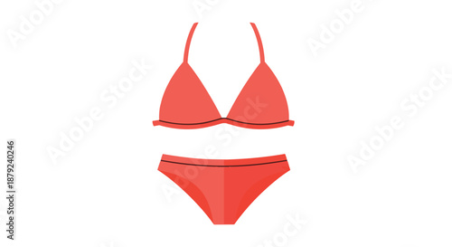 Minimalist Illustration of a Red Bikini Set Featuring a Triangle Top and Low-Rise Bottoms for Summer Fashion or Swimwear Design Concepts in a