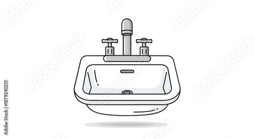 Minimalist Line Drawing of a Bathroom Sink with Faucets and a Plumbing Fixture