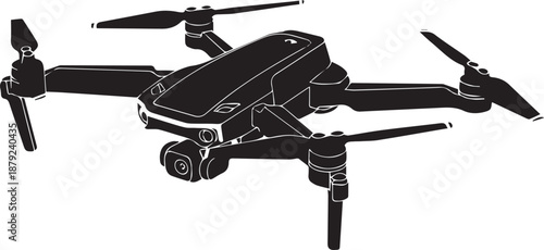 Sleek black drone with camera in silhouette