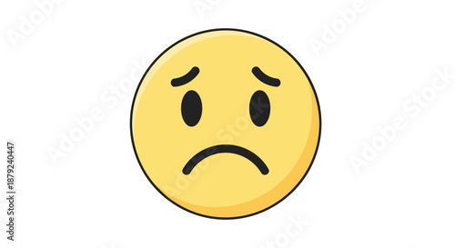 Expressive sad emoticon emphasizing feelings of melancholy or disappointment with a simple yellow face displaying a forlorn expression conveying
