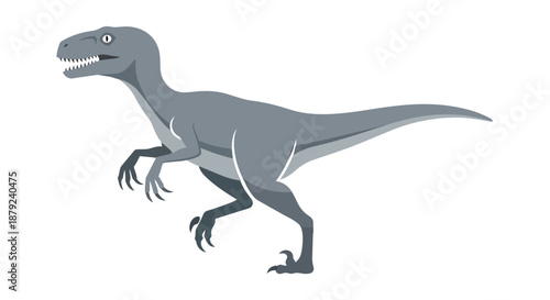Simplified raptor-like dinosaur illustration a sleek gray creature depicted with sharp teeth and claws perfect for children's books or paleo-themed