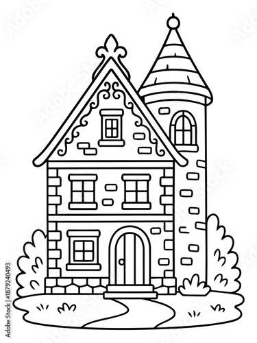 Enchanting architectural outline: A stylized, detailed illustration of an architectural structure, capturing the essence of design and form. 