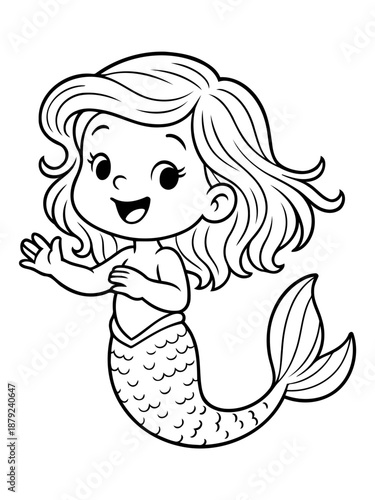 Enchanting Mermaid Illustration: A whimsical illustration of a beautiful mermaid, with flowing hair and a charming smile, invites imagination.