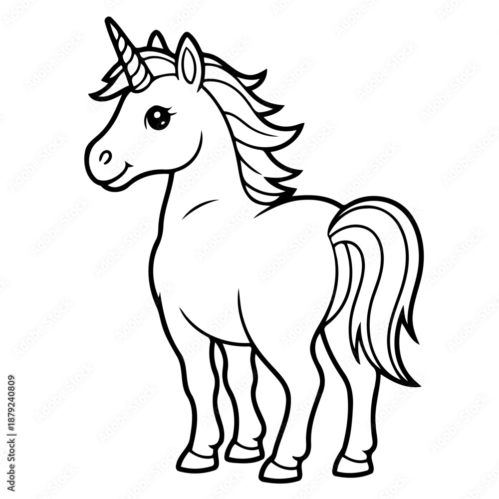 Obraz premium Mystical Unicorn Illustration: A majestic unicorn with a spiraled horn and flowing mane stands proud, embodying mythic elegance and fantasy.