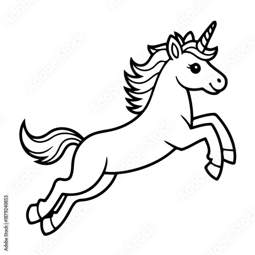 Unicorn Illustration: A majestic unicorn leaps gracefully, its form rendered in a simple yet striking illustration, symbolizing magic and wonder. 