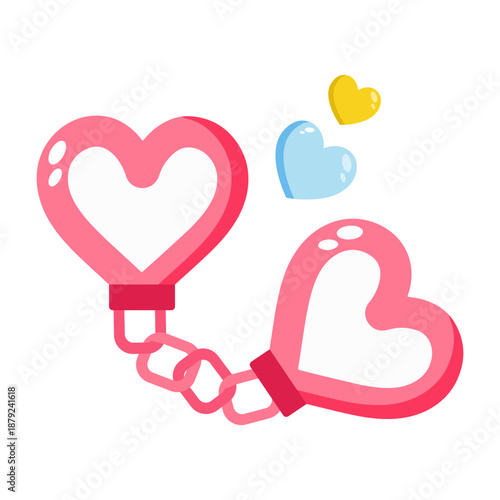 A flat style icon representing heart handcuffs 