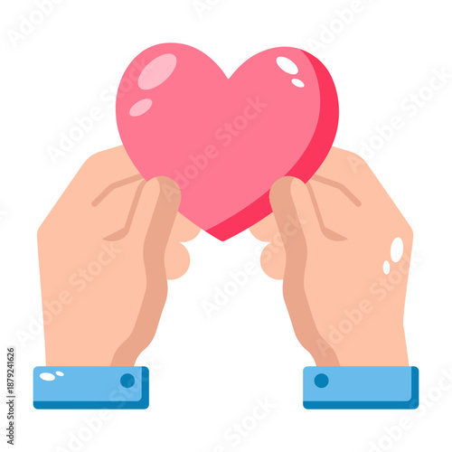 A flat style icon representing holding heart in hands 