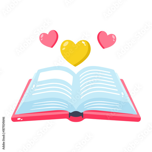 A flat style icon representing romance novel