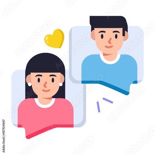 A flat style icon depicting love chat