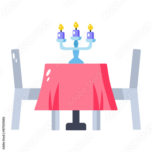 A flat style icon showing a candlelight dinner
