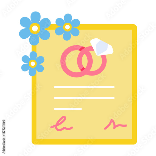 A flat style icon showing a wedding contract