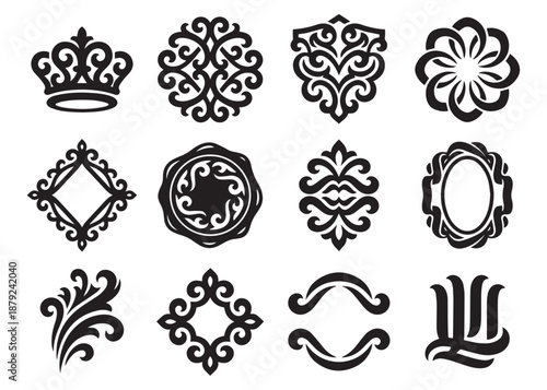 Set of decorative ornament design elements floral motif vintage luxury style
