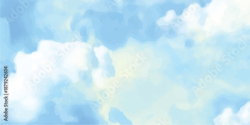  A beautiful clear blue sky background filled with bright white fluffy clouds creates a natural summer atmosphere and heavenly day cloudscape